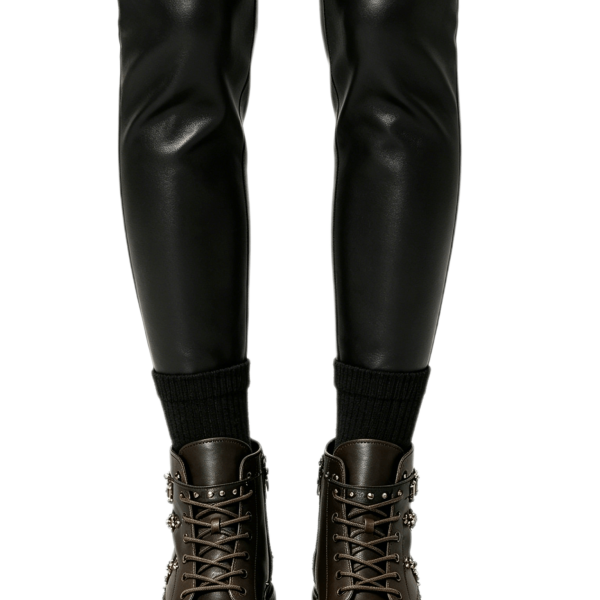 Brown Studded Combat Boots