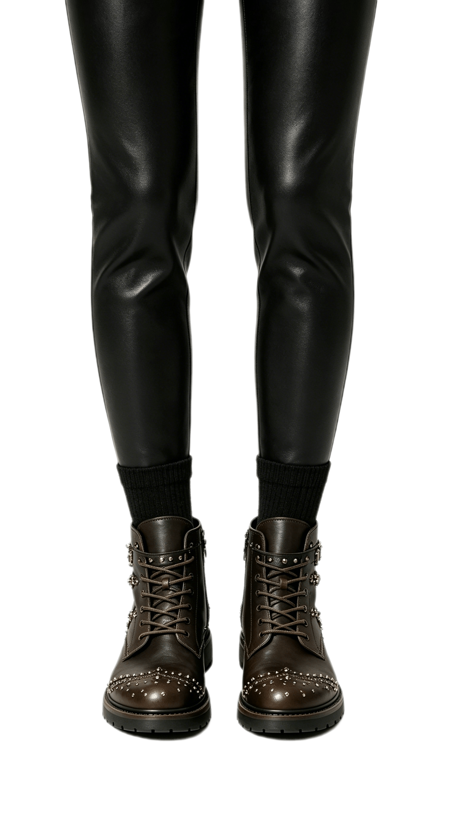 Brown Studded Combat Boots