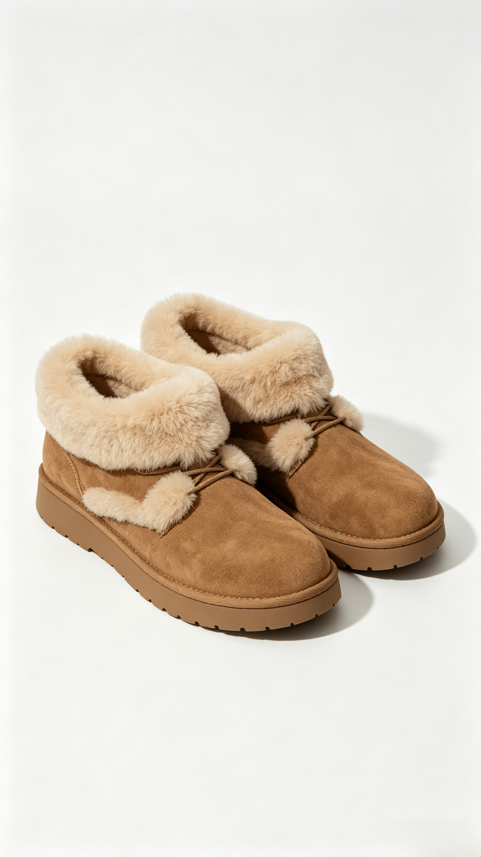 Camel Suede Fur-Lined Ankle Boots - Image 3