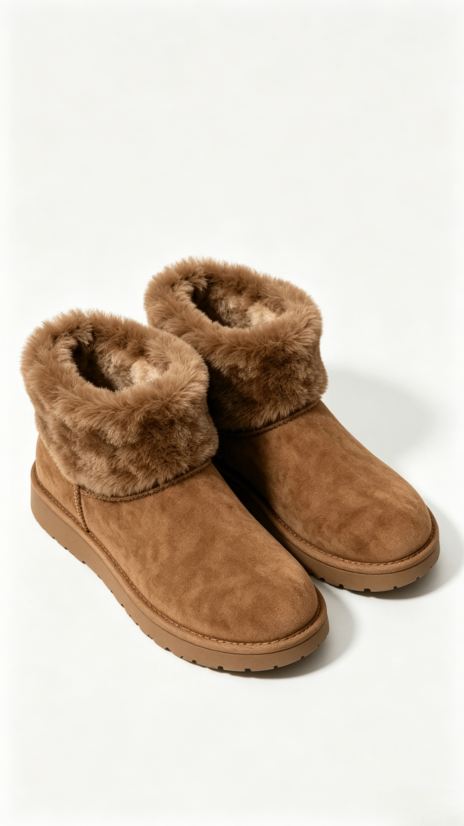 Camel Suede Fur-Cuff Ankle Boots with Embellished Socks - Image 3