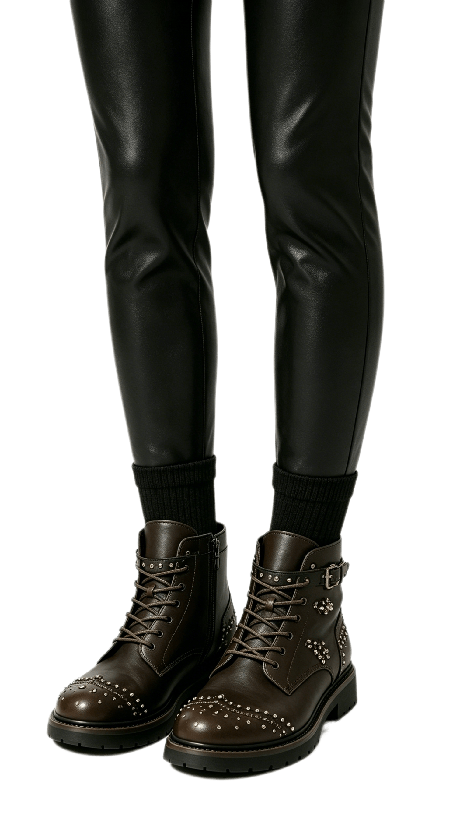 Brown Studded Combat Boots - Image 2