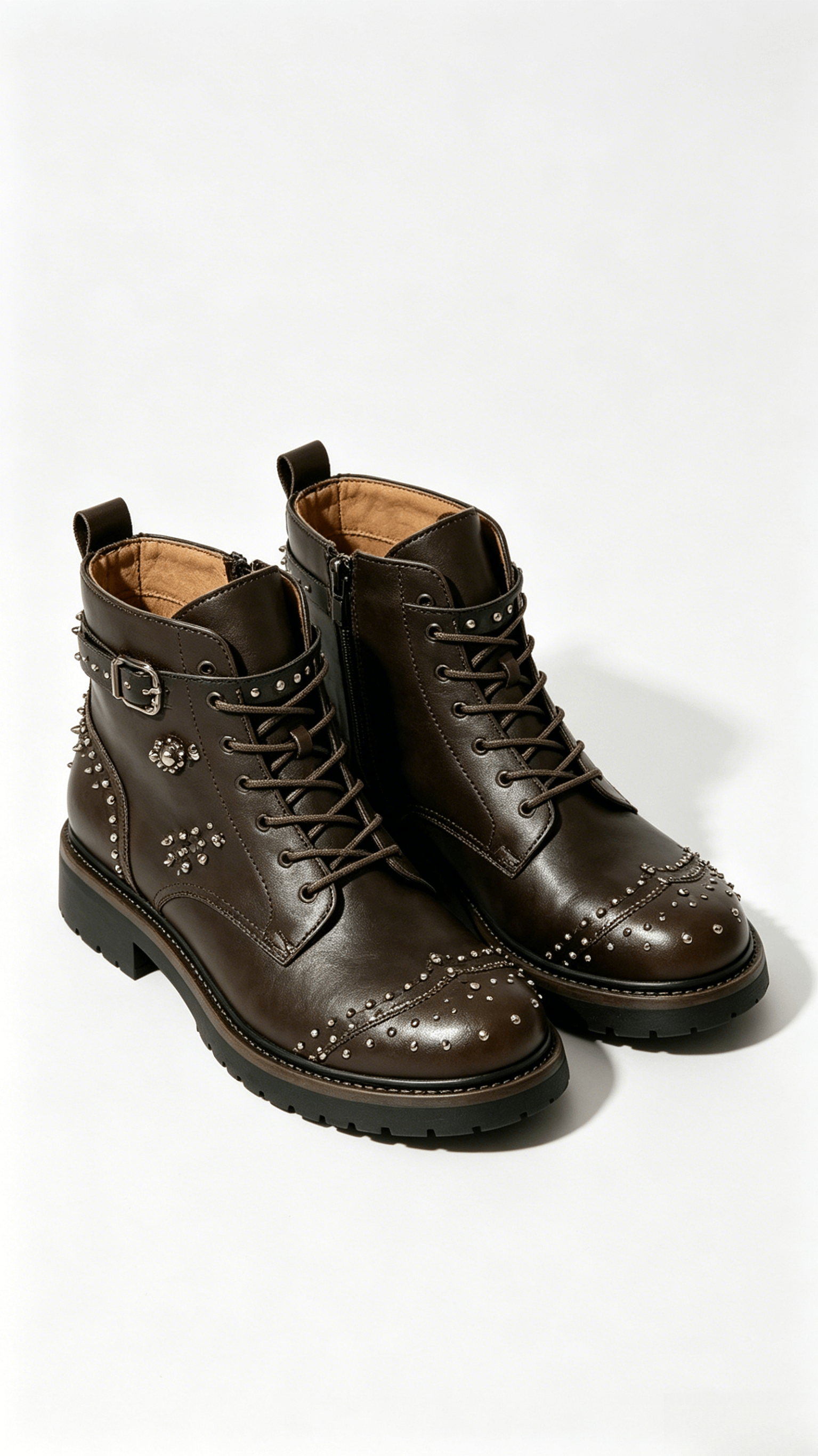 Brown Studded Combat Boots - Image 3