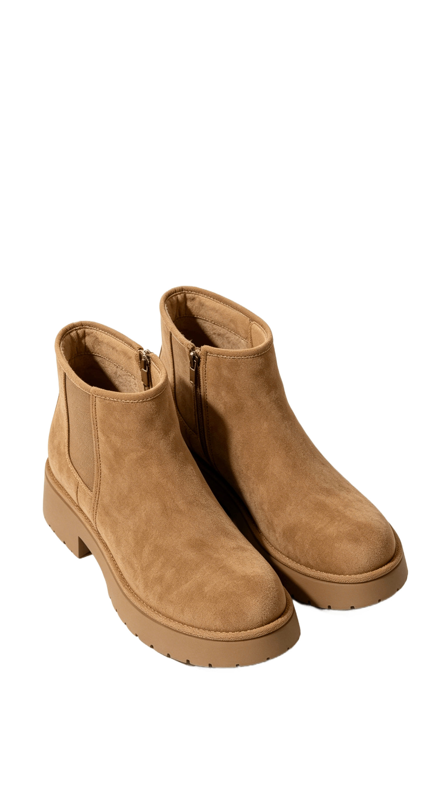 Camel Suede Chunky Ankle Boots - Image 3