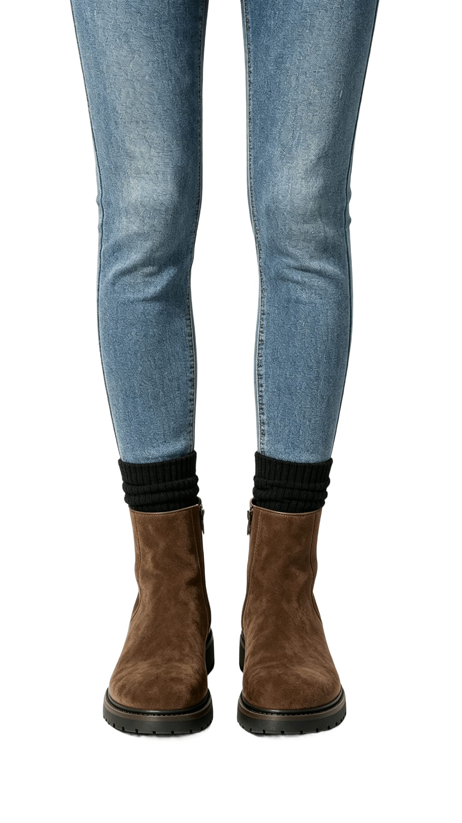 Brown Suede Chunky Ankle Boots