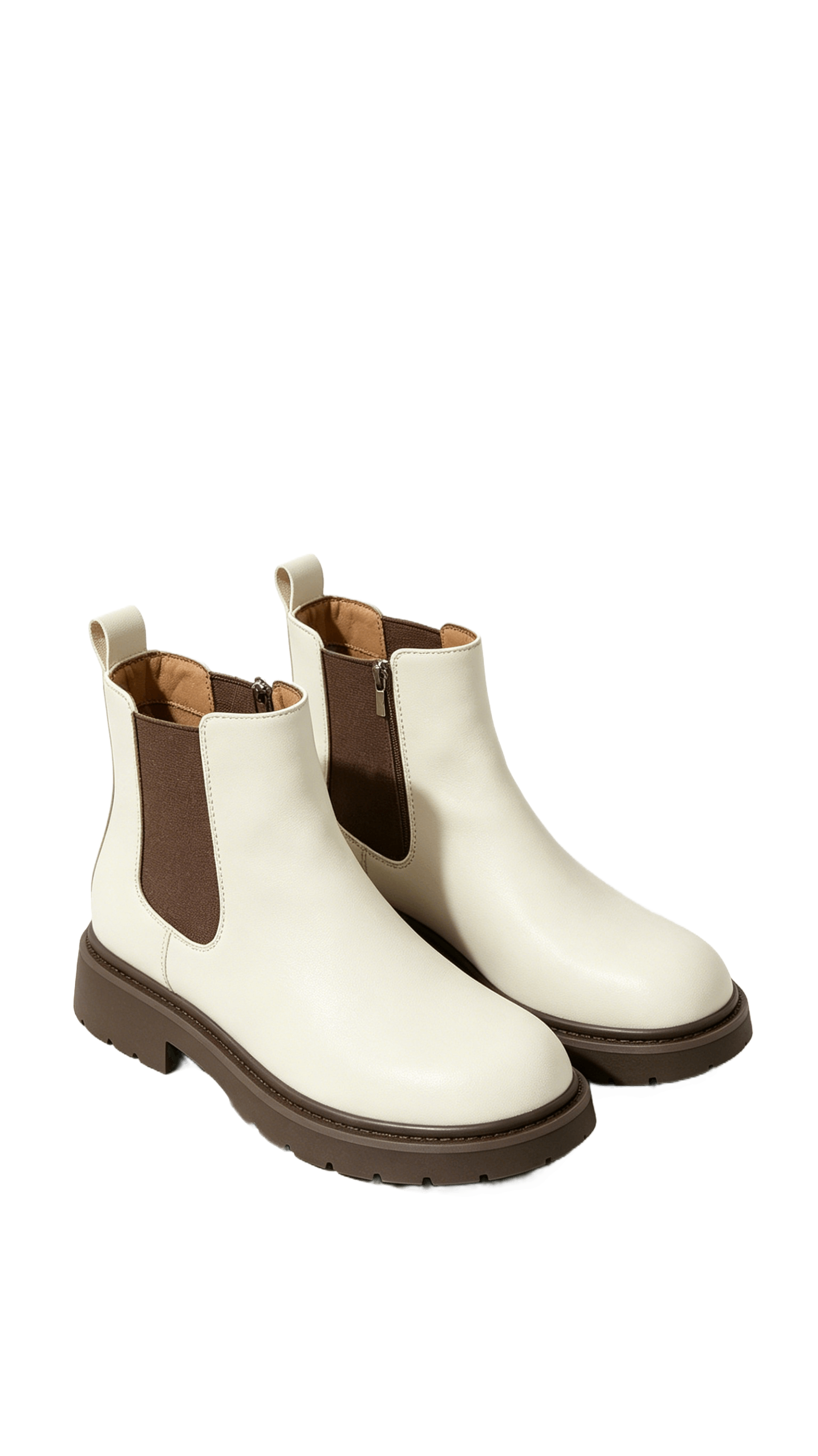 Cream Leather Chunky Ankle Boots - Image 3