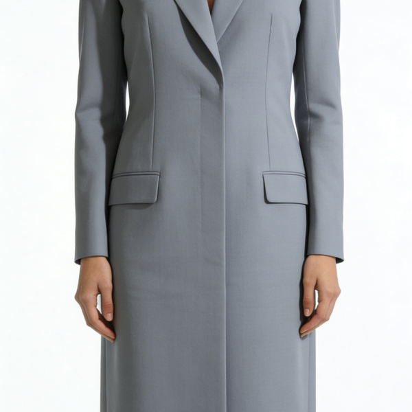 Light Gray Blazer Style Long Sleeve Midi Dress