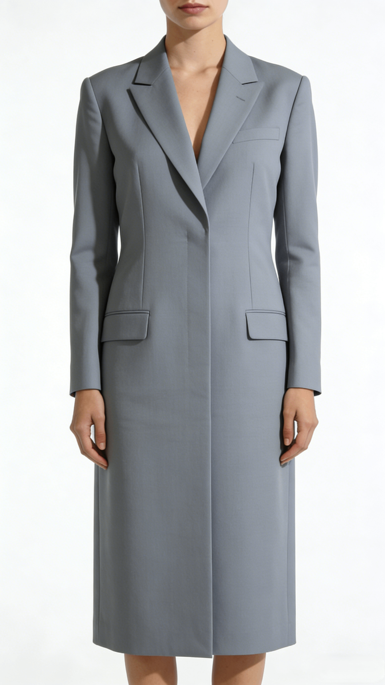 Light Gray Blazer Style Long Sleeve Midi Dress