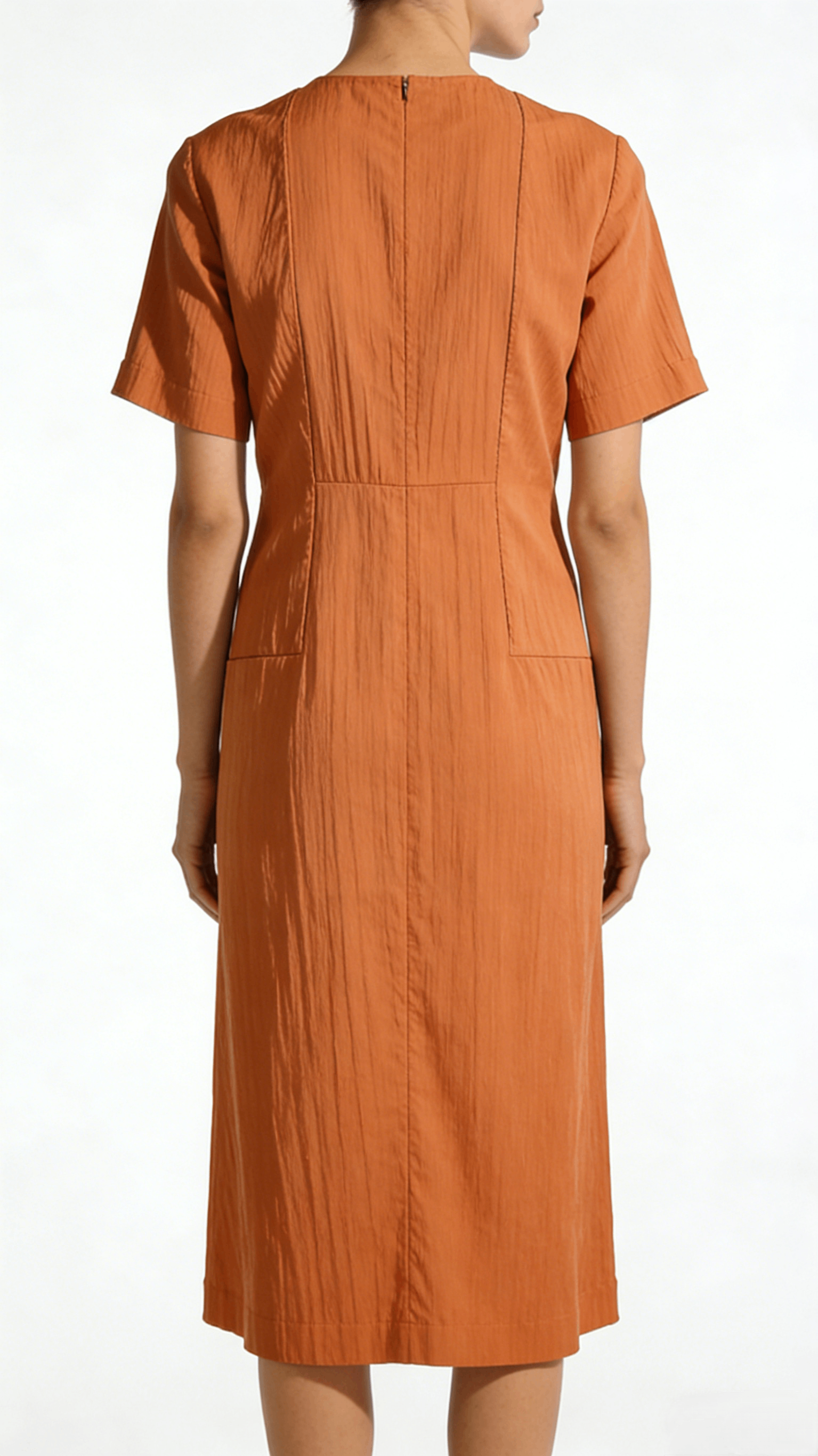 Orange Crinkled Texture Short Sleeve Midi Dress - Image 3