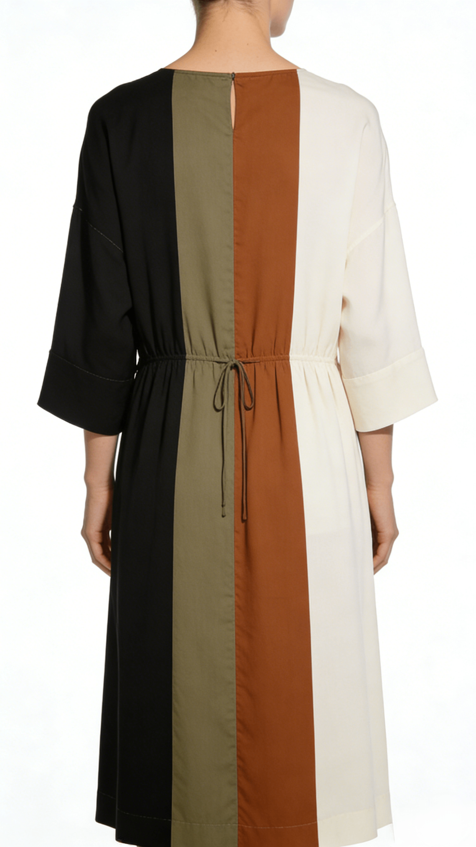 Multi-Color Block Button Front Elastic Waist Midi Dress - Image 3