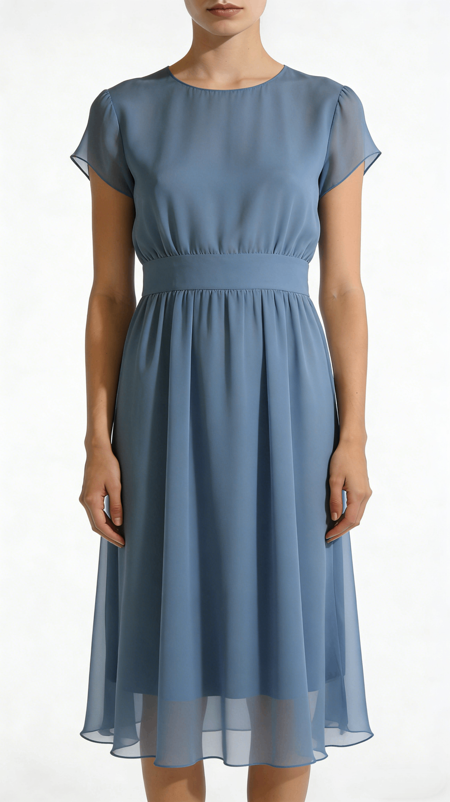 Light Blue Chiffon Waisted Flared Midi Dress