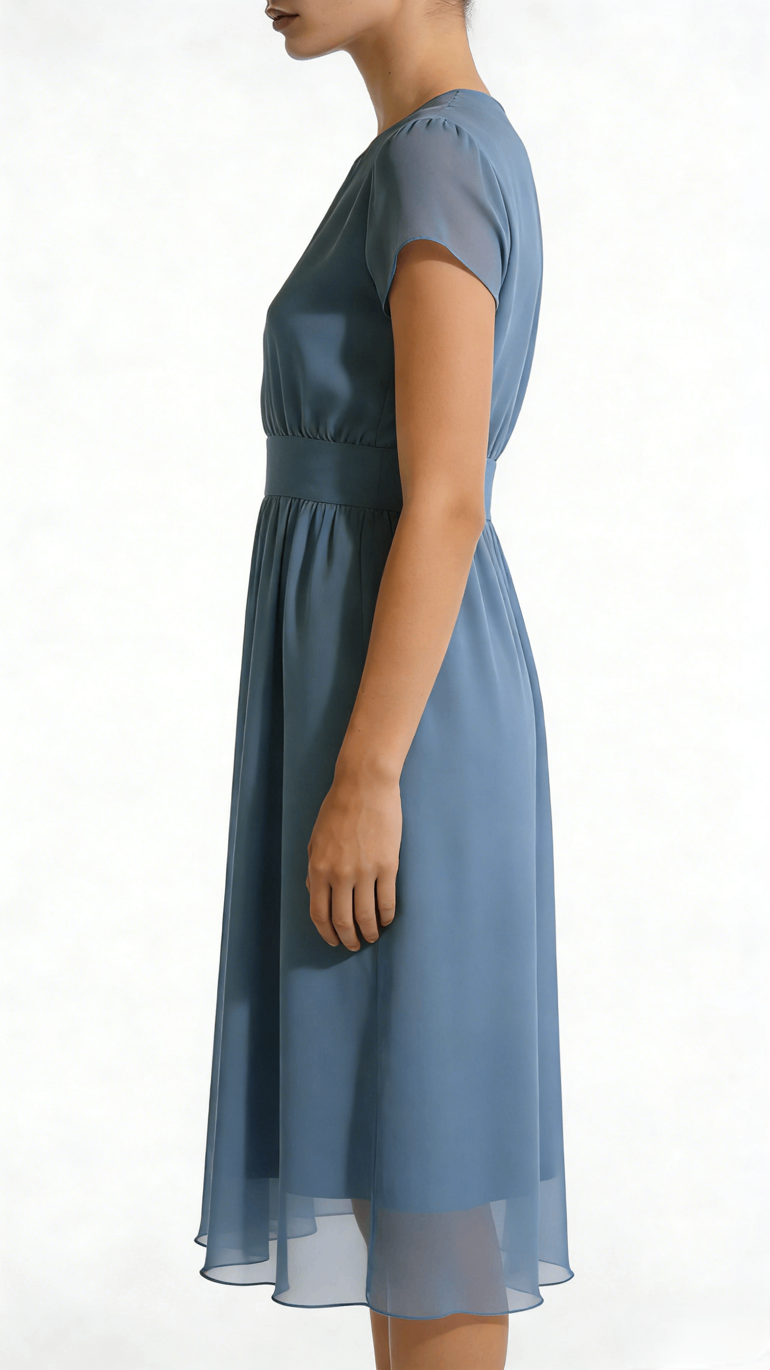 Light Blue Chiffon Waisted Flared Midi Dress - Image 2