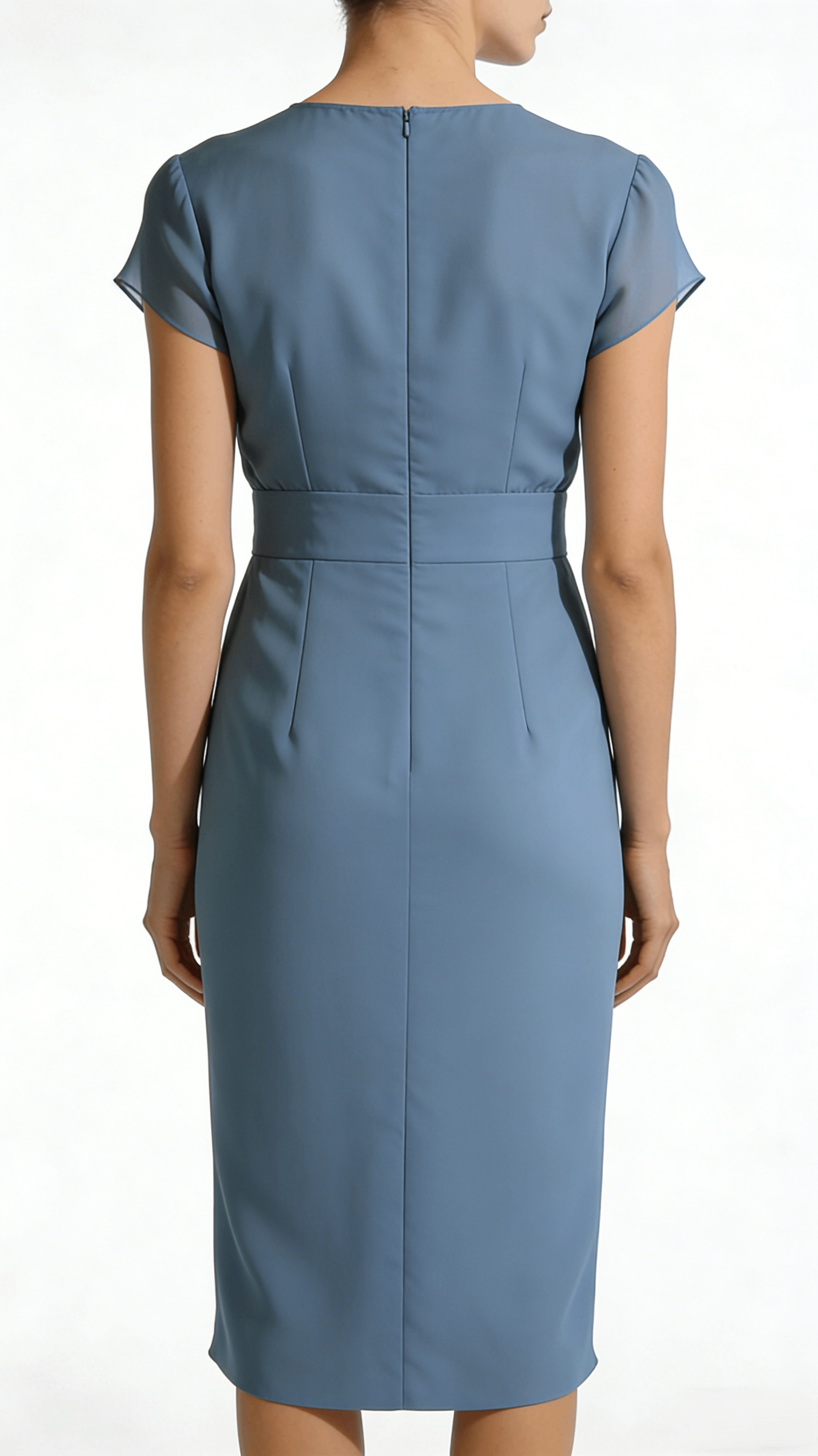 Light Blue Chiffon Waisted Flared Midi Dress - Image 3