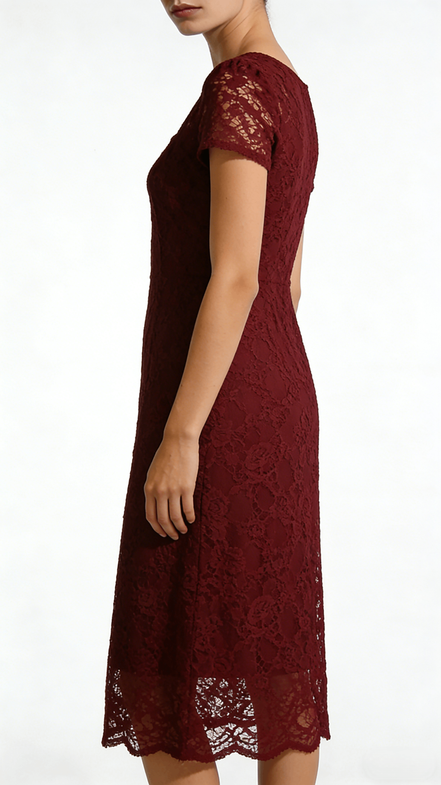 Burgundy Lace Square Neck Flared Midi Dress - Image 2