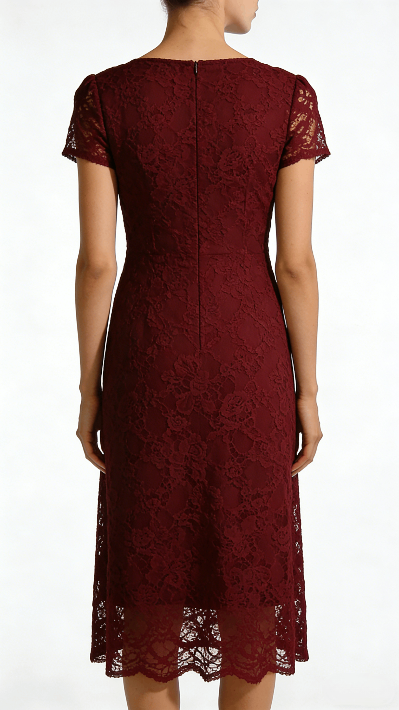 Burgundy Lace Square Neck Flared Midi Dress - Image 3