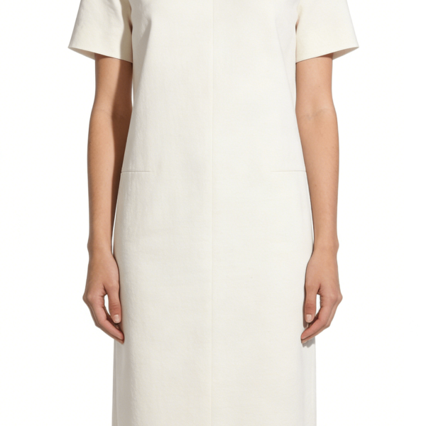 Off-White Short Sleeve Loose Straight Midi Dress
