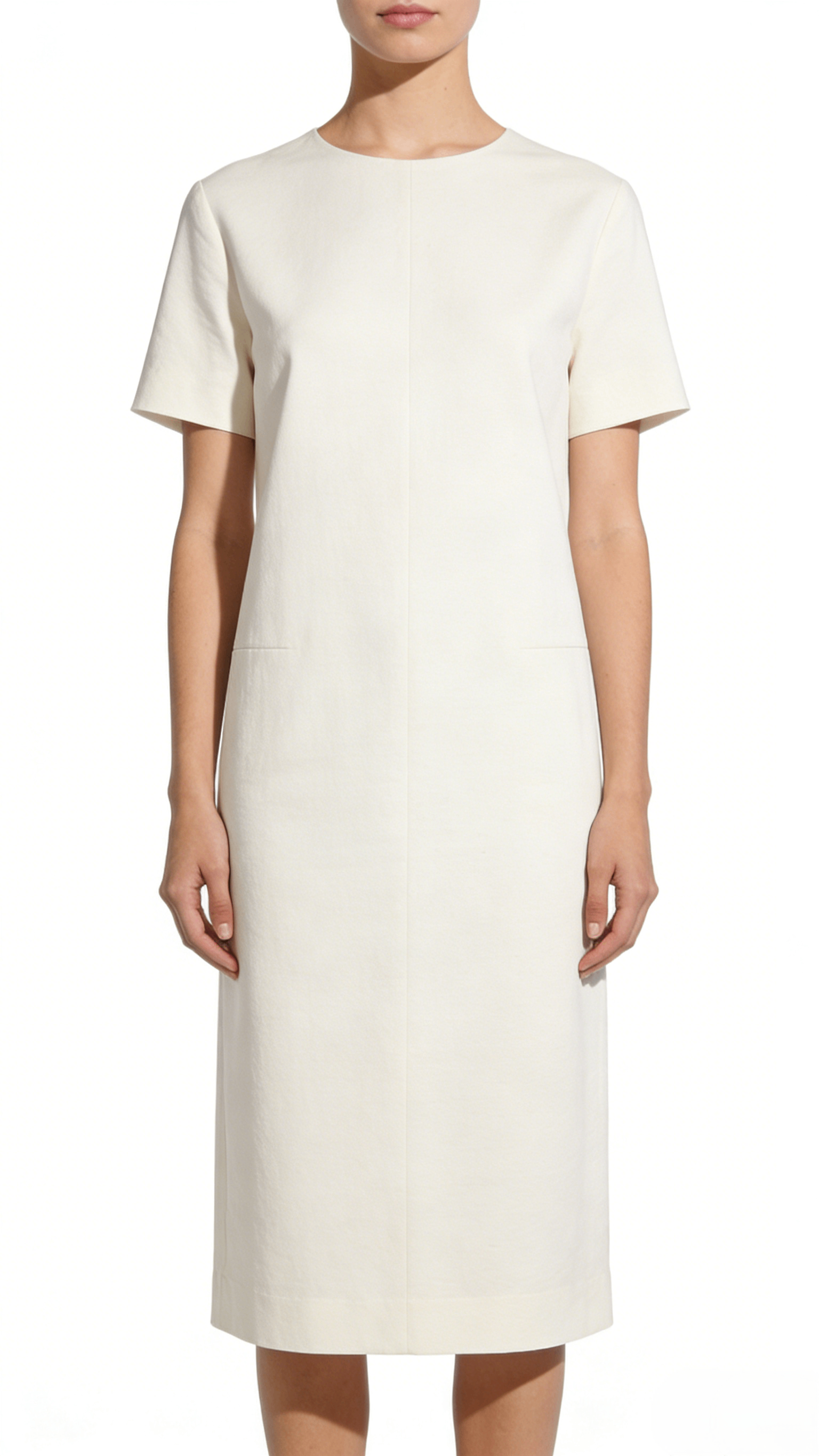 Off-White Short Sleeve Loose Straight Midi Dress