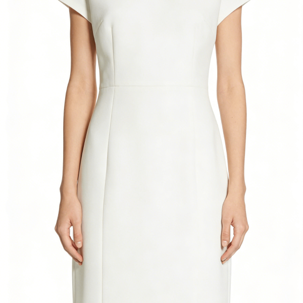 White Cap Sleeve Waisted Slim Sheath Dress