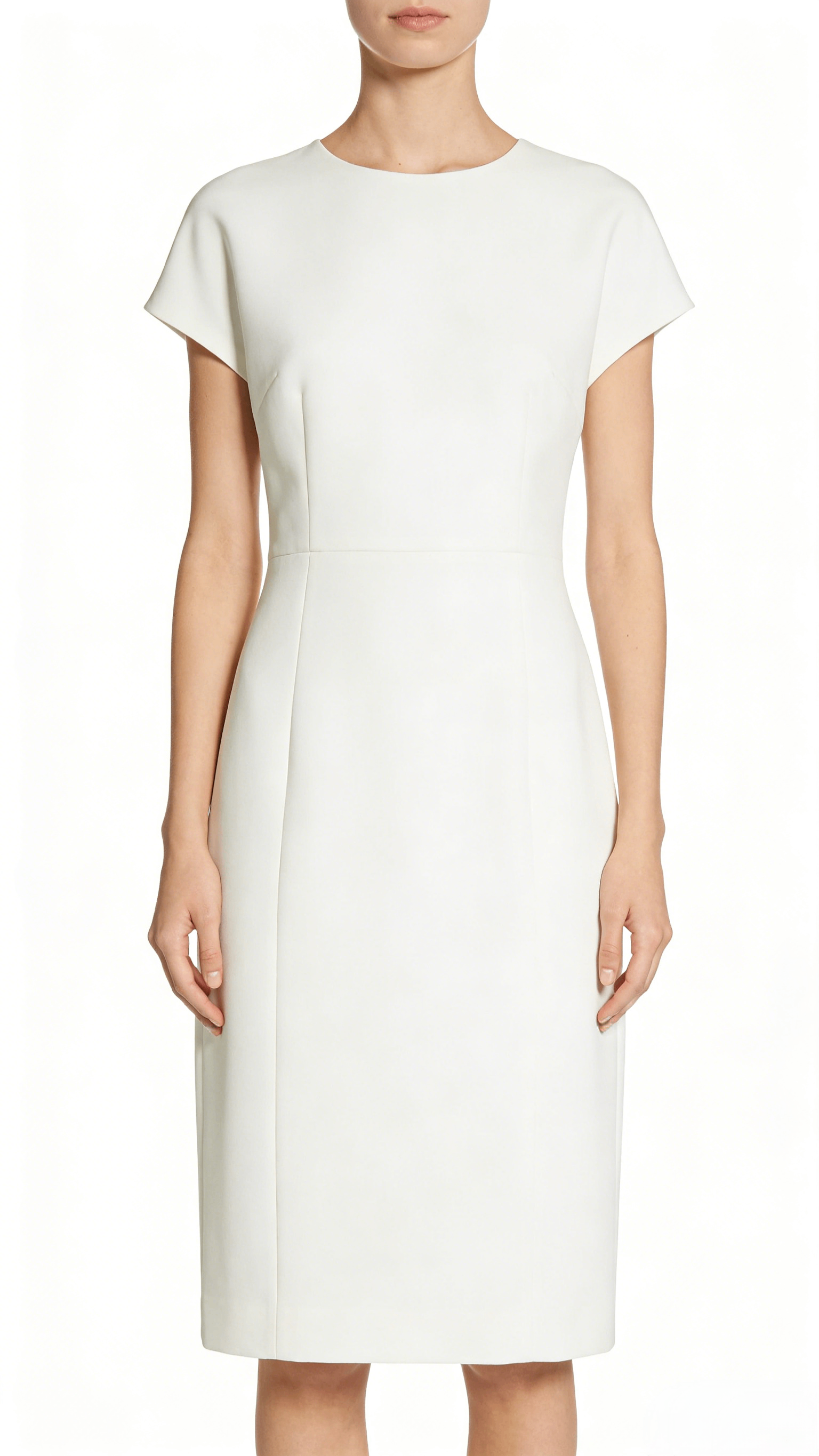 White Cap Sleeve Waisted Slim Sheath Dress