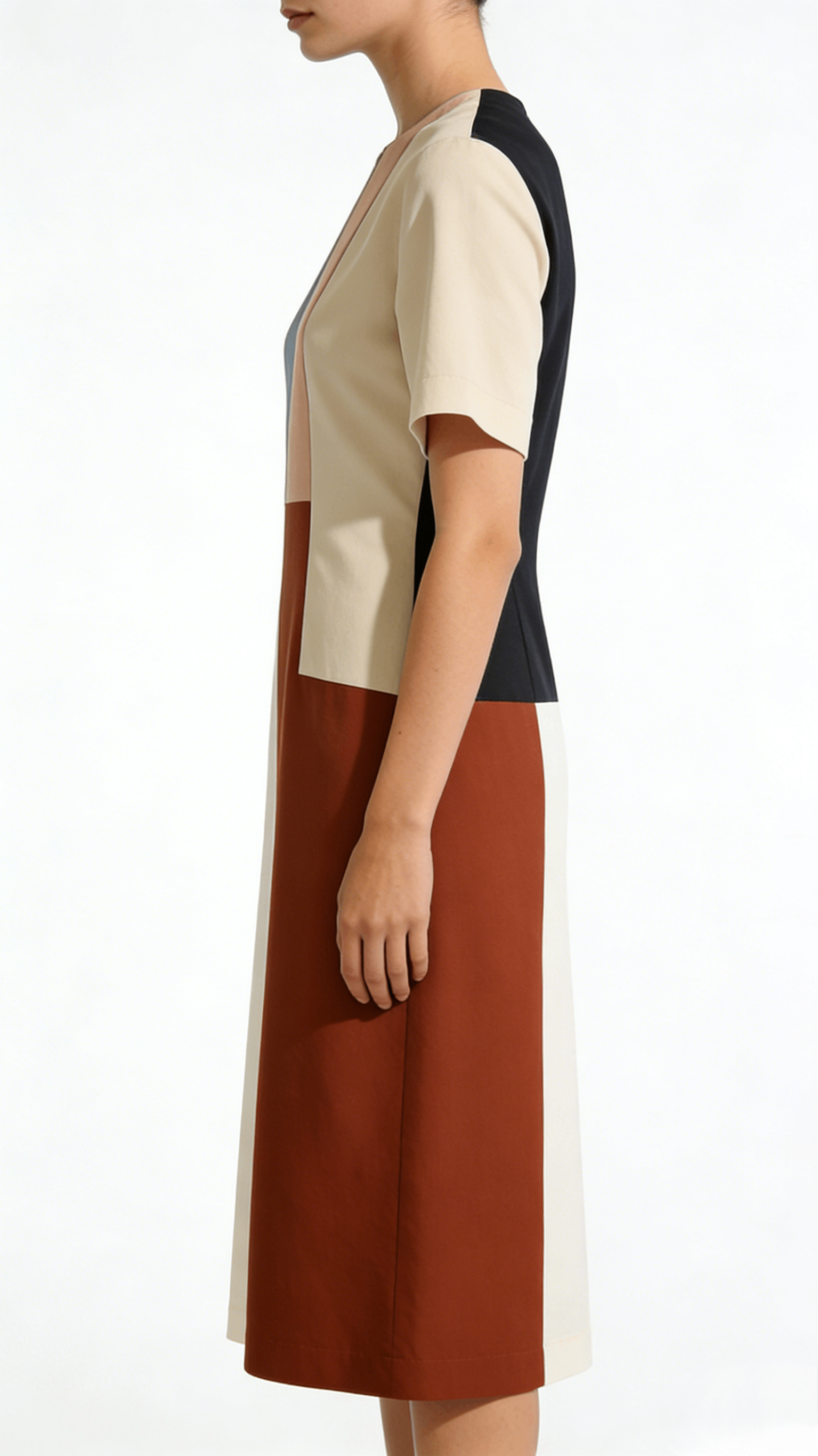 Color Block Short Sleeve Loose Straight Midi Dress - Image 2