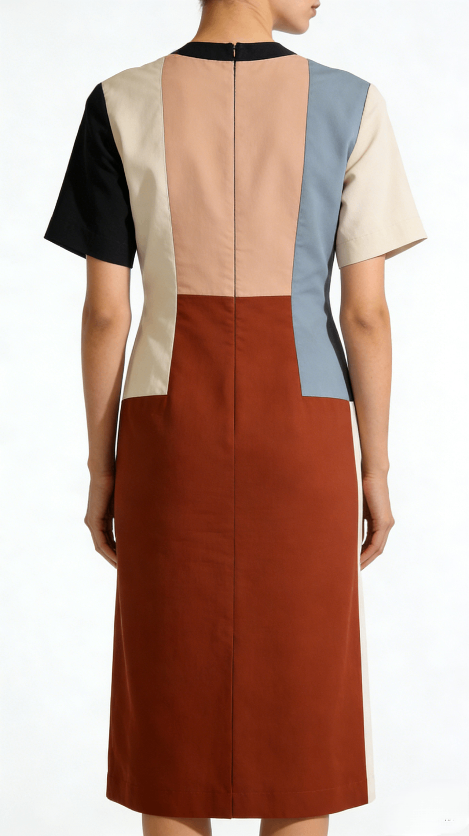 Color Block Short Sleeve Loose Straight Midi Dress - Image 3