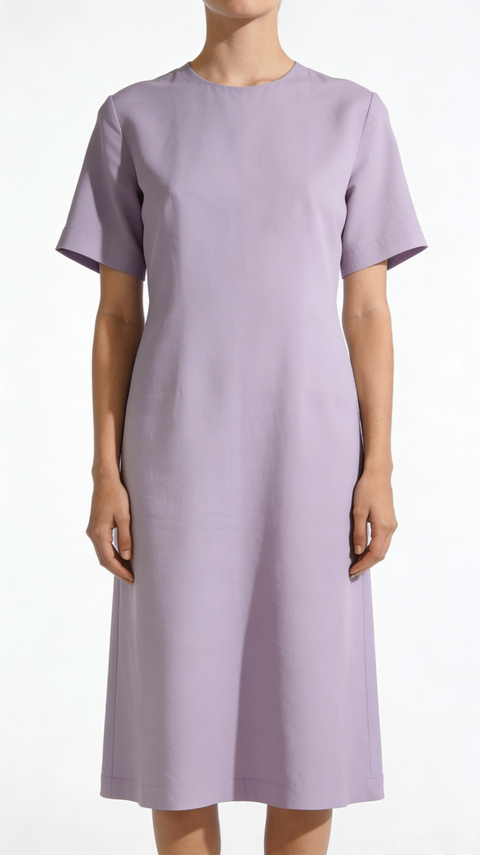 Lavender Short Sleeve Loose Straight Midi Dress