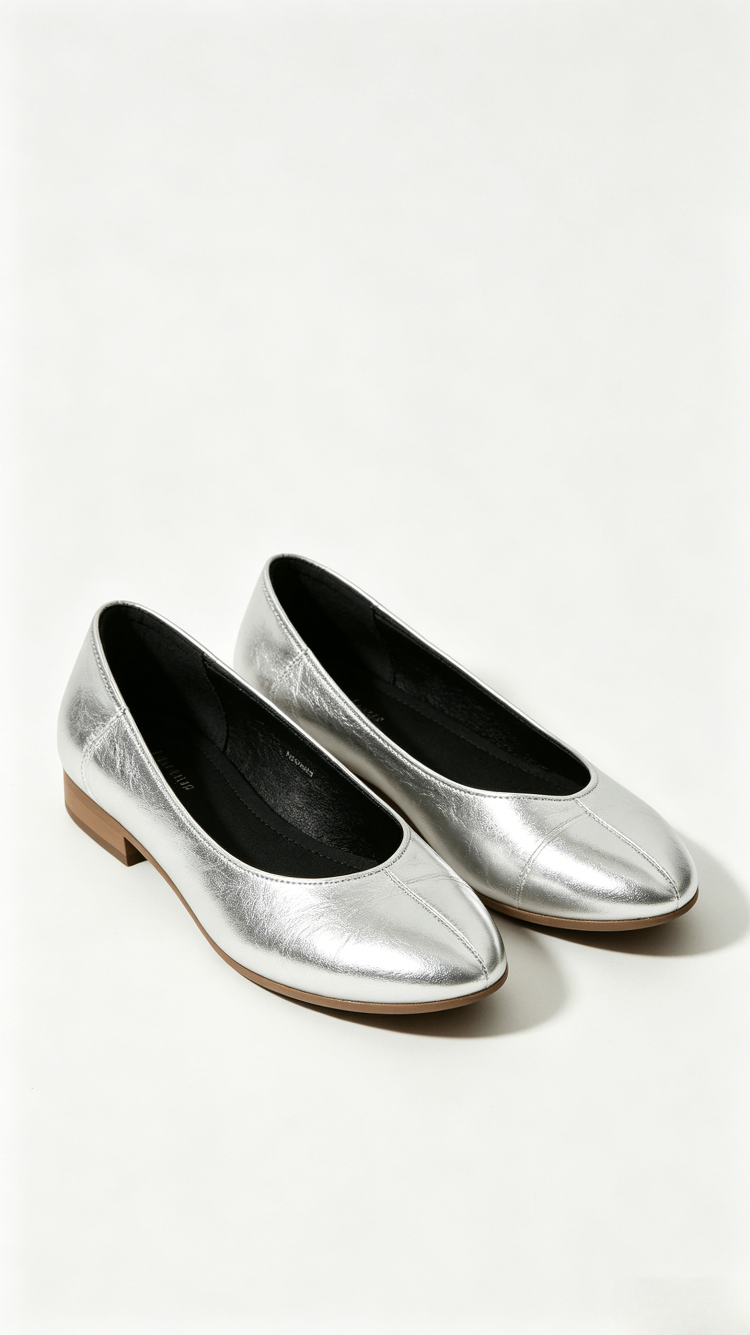 Silver Metallic Round Toe Flats - Image 3