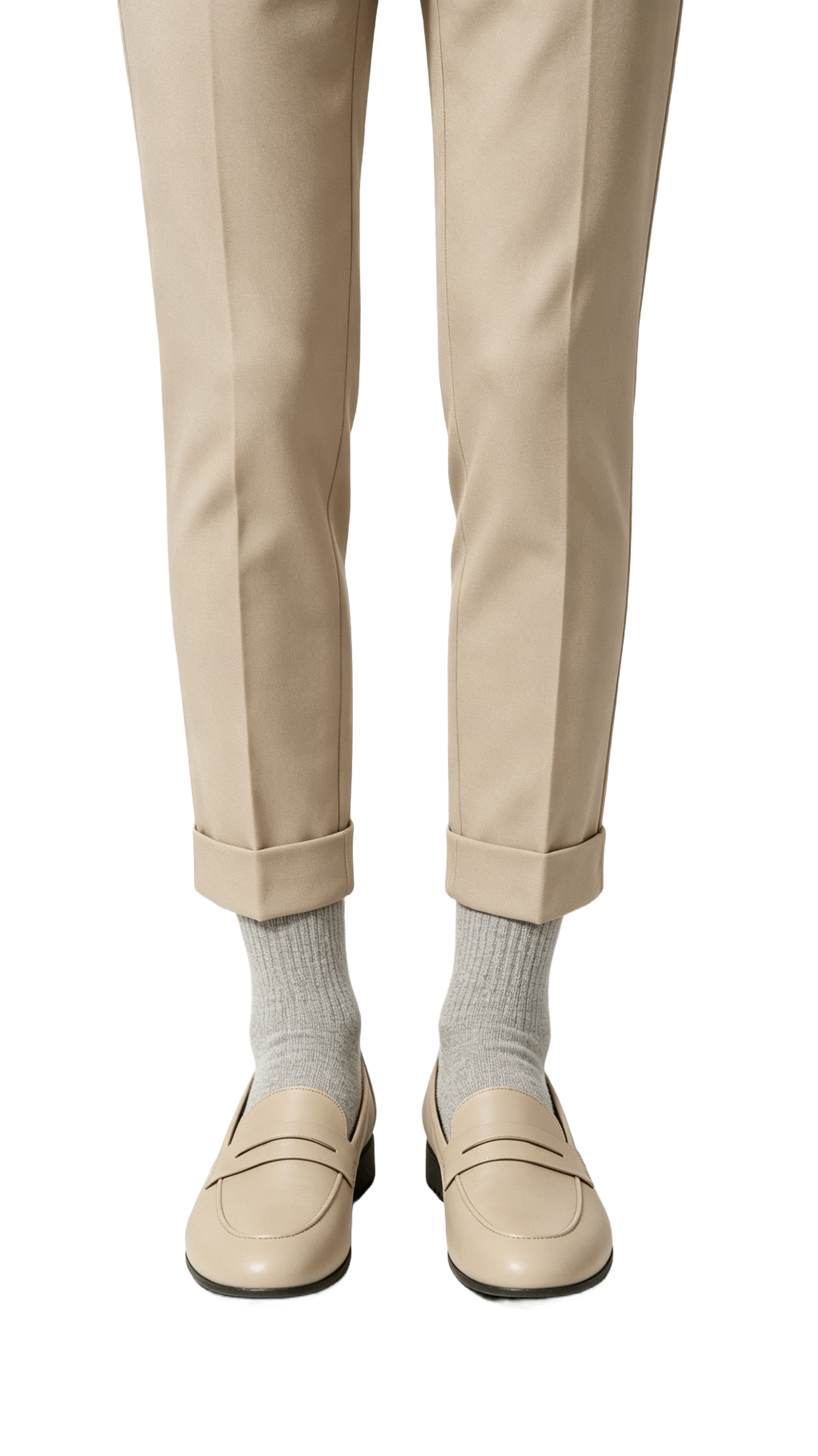 Beige Leather Penny Loafers