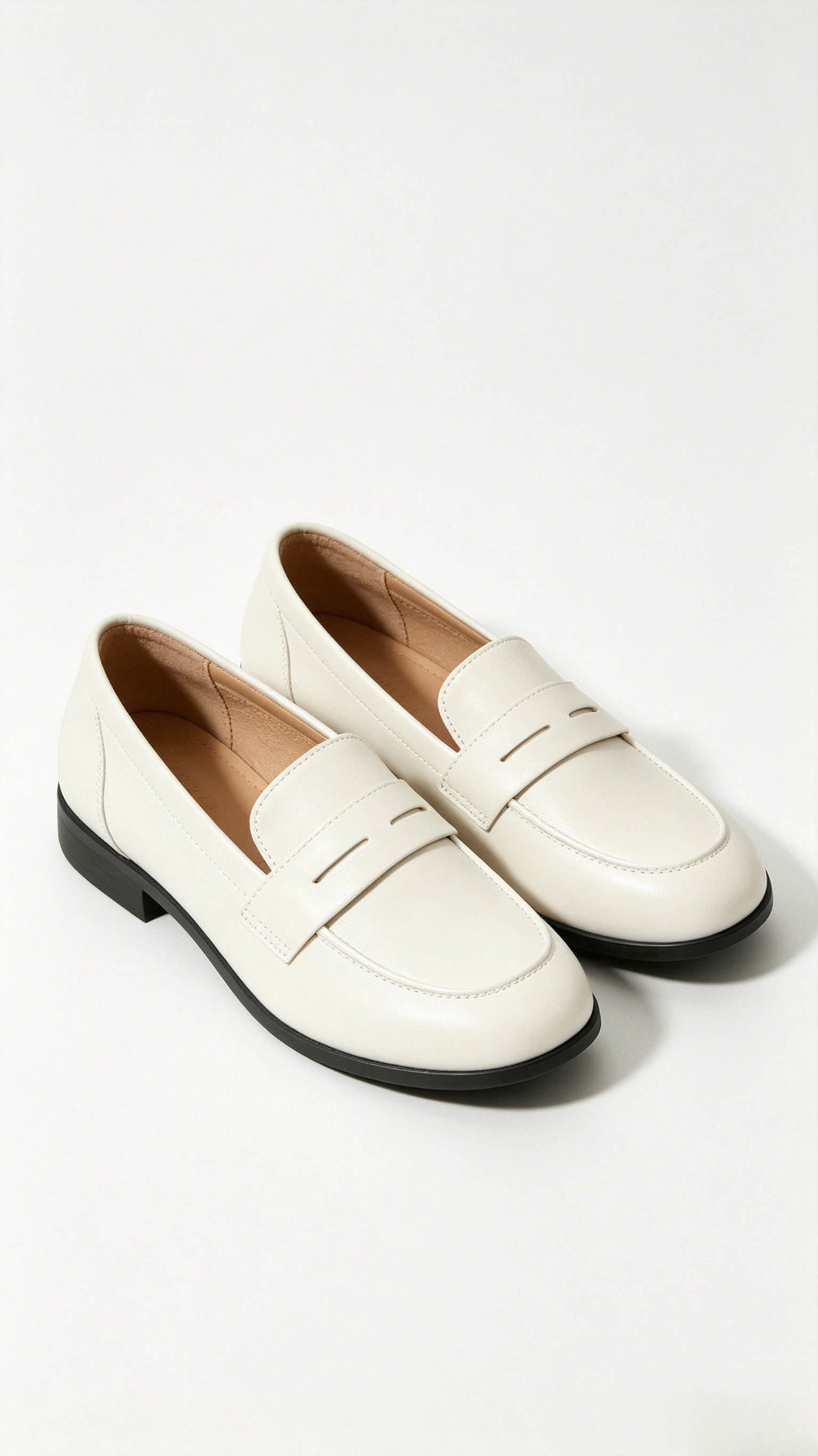 Cream Leather Penny Loafers - Image 3