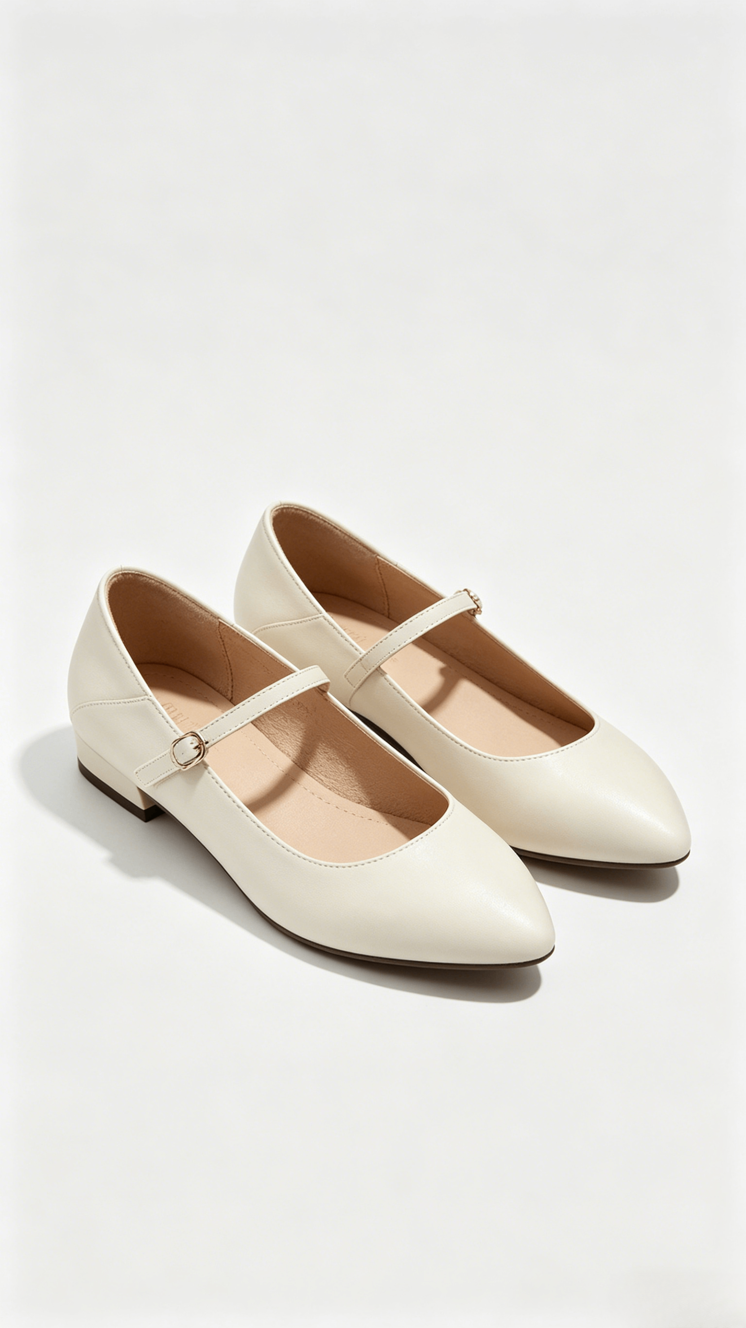 Cream Leather Pointed-Toe Mary Jane Flats - Image 3
