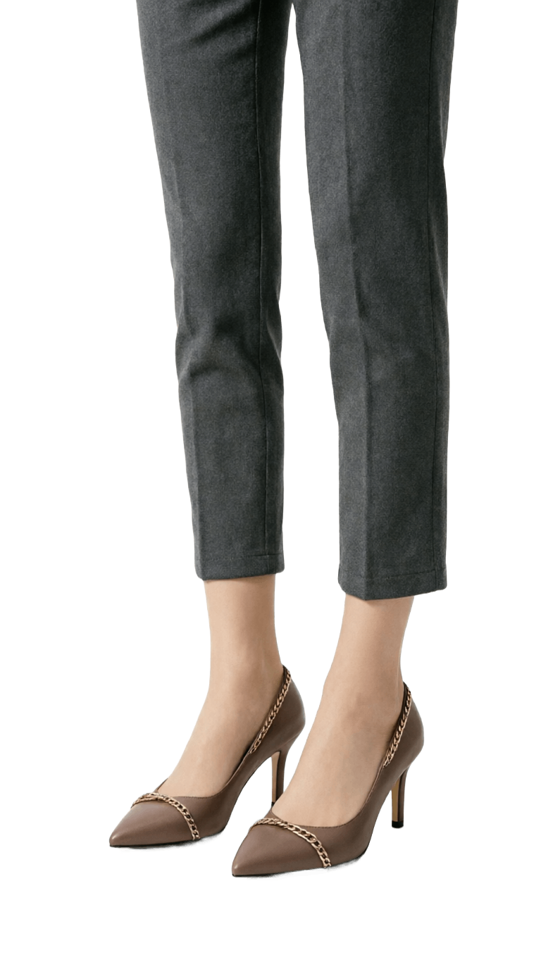 Mauve Leather Chain Detail Pumps - Image 2
