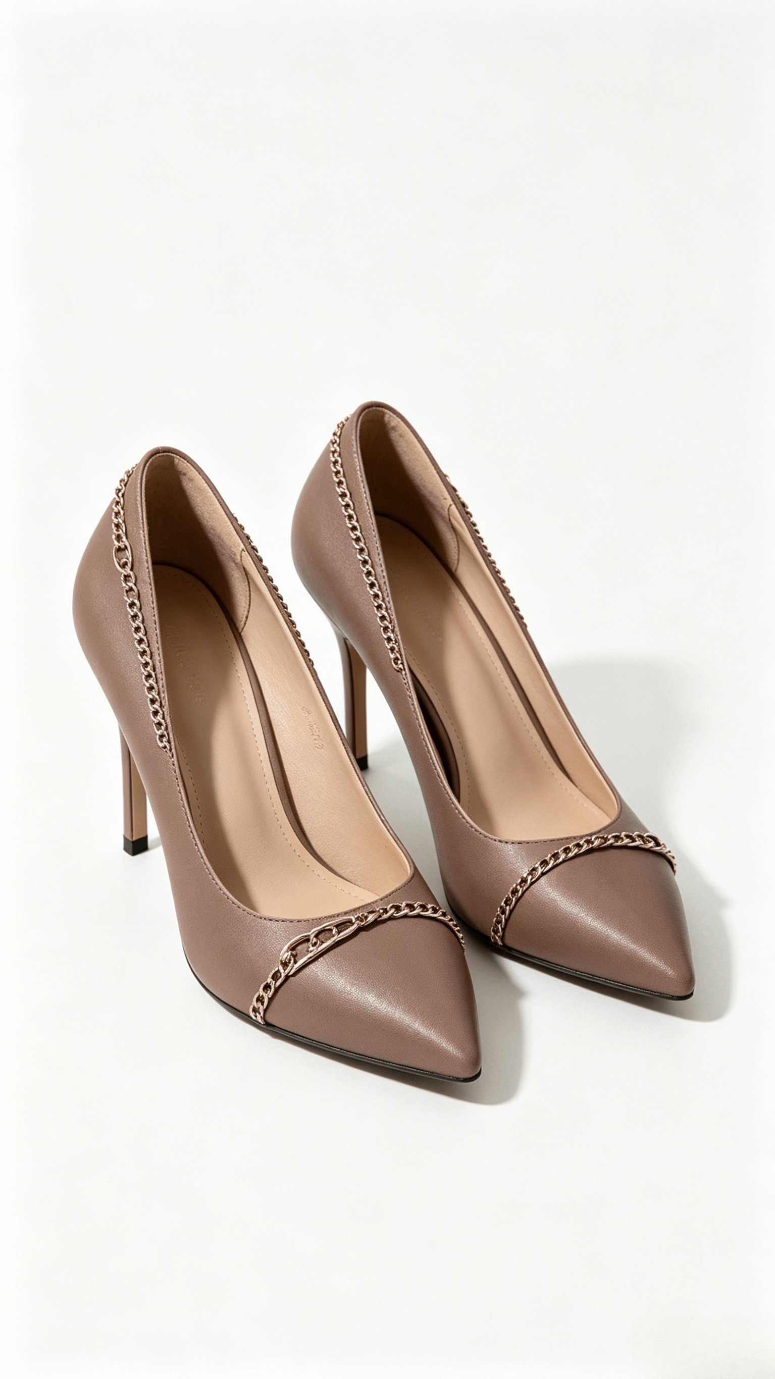 Mauve Leather Chain Detail Pumps - Image 3