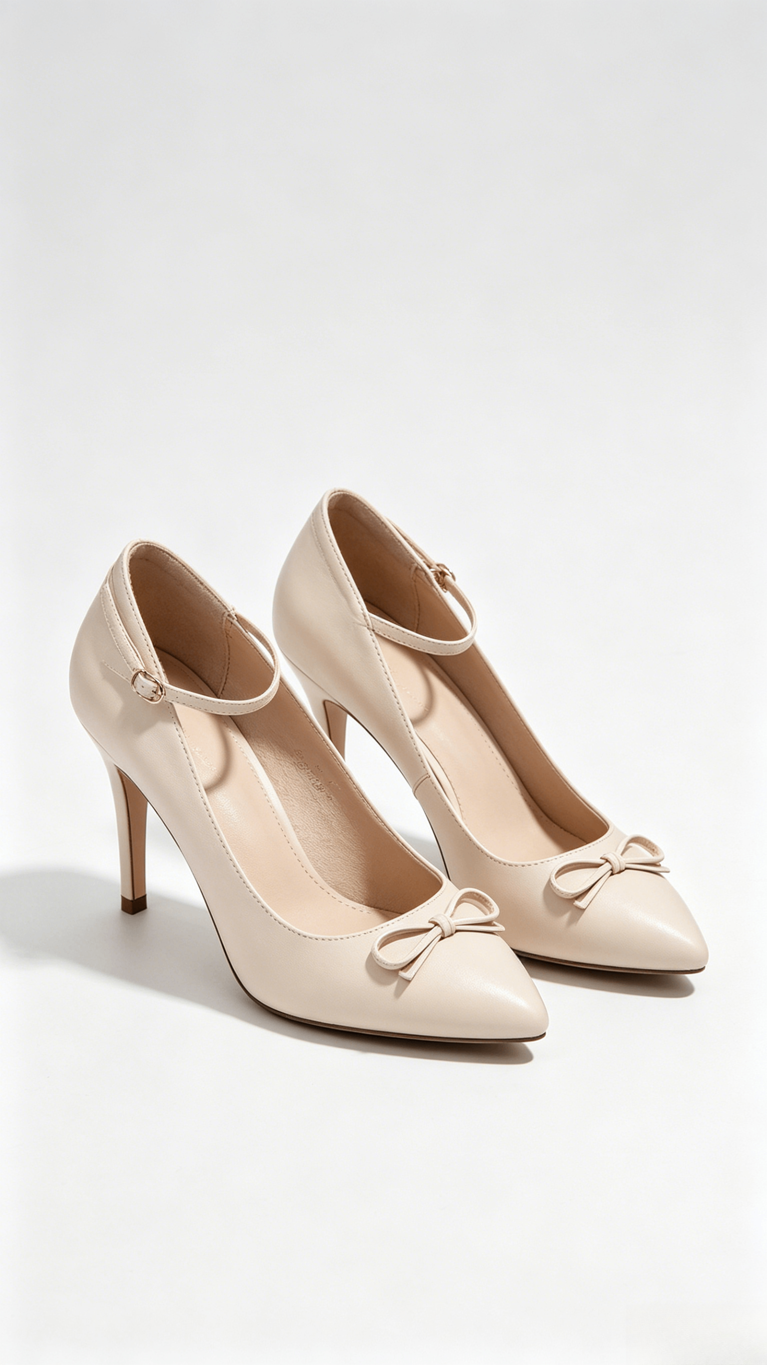 Beige Bow Detail Heeled Pumps - Image 3