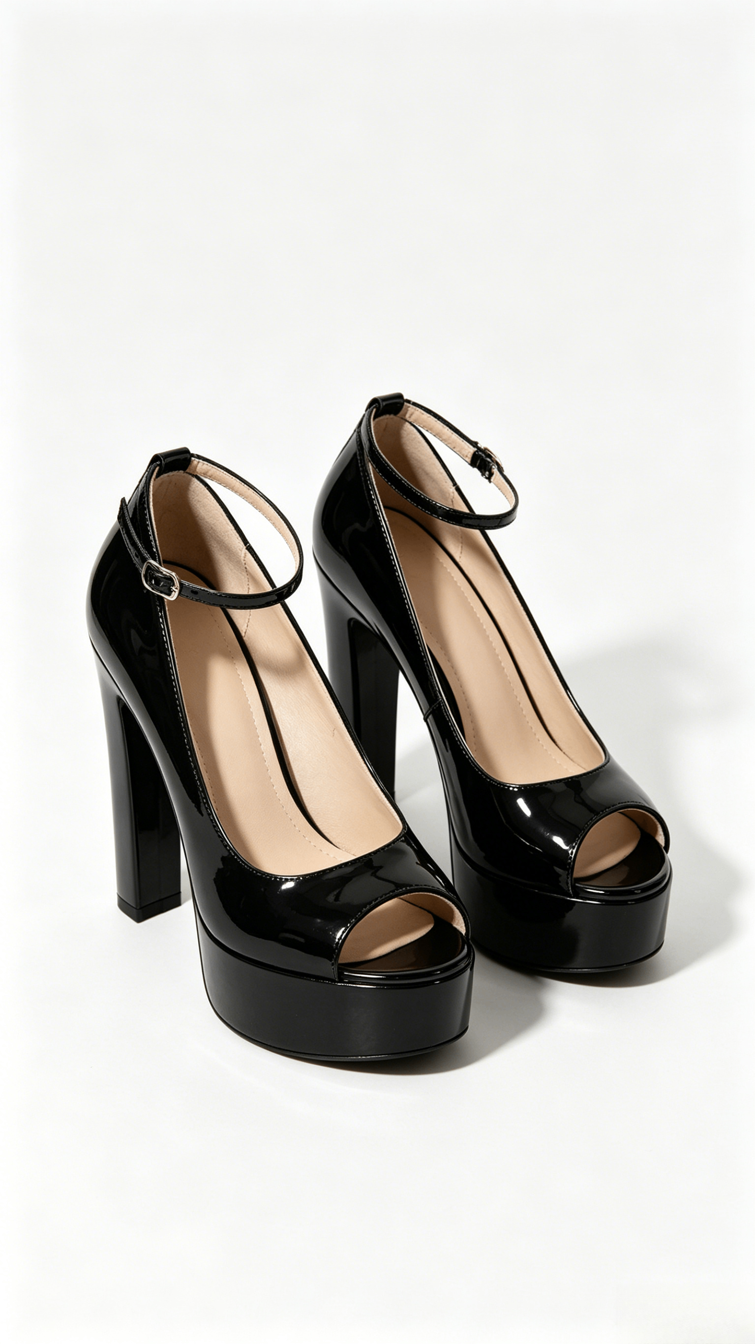 Black Patent Peep-Toe Platform Heels - Image 3