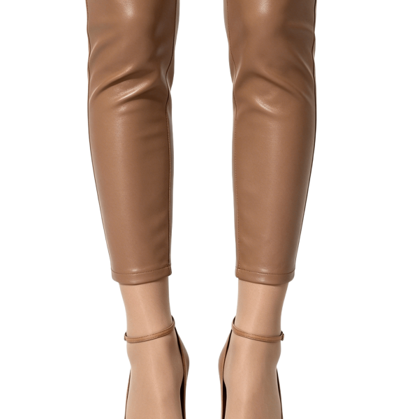 Tan Leather Peep-Toe Platform Heels