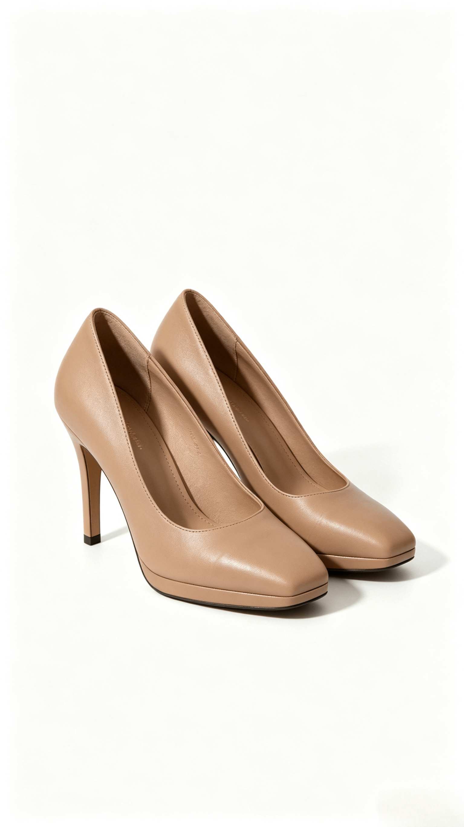 Tan Leather Square Toe Platform Pumps - Image 3