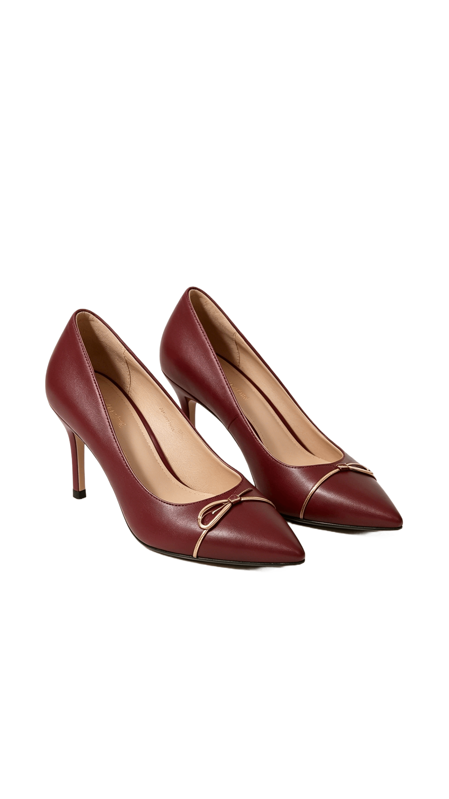 Burgundy Leather Bow Detail Pumps - Image 3