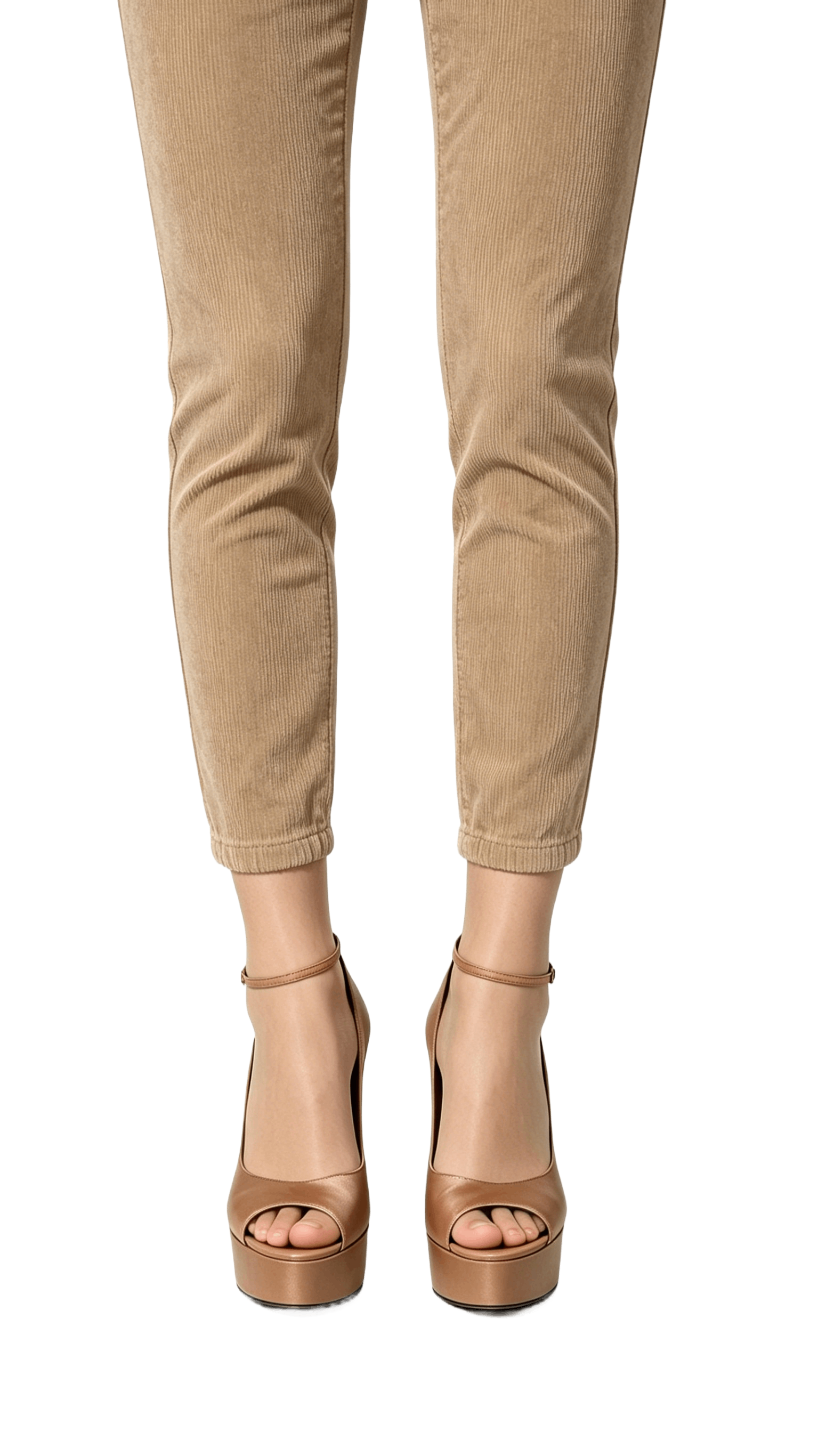 Tan Satin Peep-Toe Platform Heels