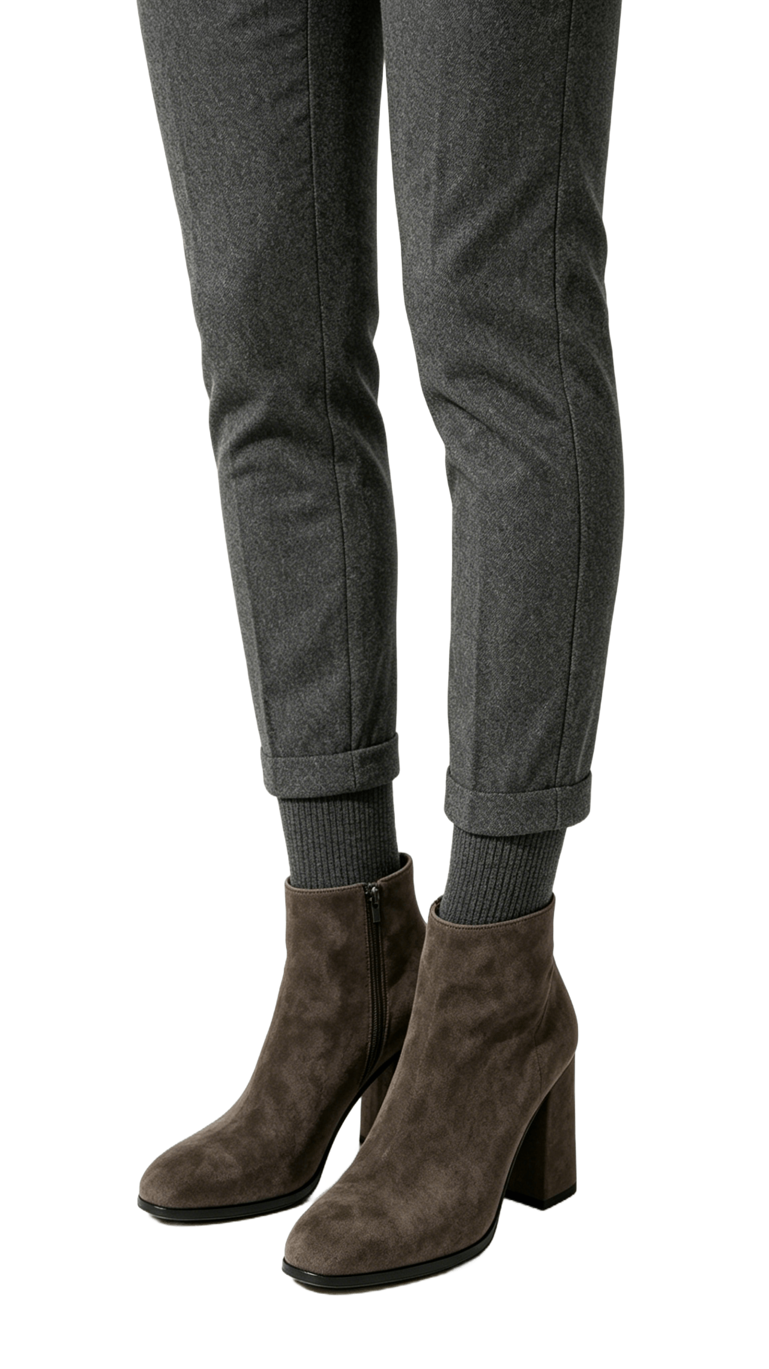 Grey Suede Block Heel Ankle Boots - Image 2