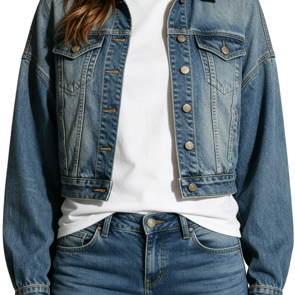 Light Wash Cropped Denim Trucker Jacket