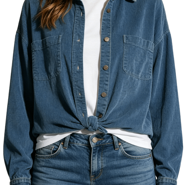 Blue Corduroy Tie-Front Shirt Jacket