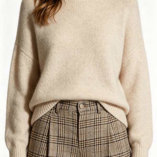 Oversized Beige Fuzzy Knit Sweater