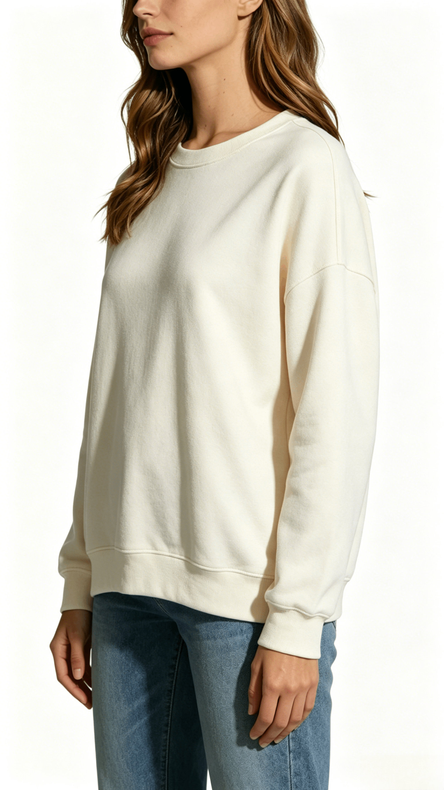 Oversized Cream Crew Neck Sweatshirt - Image 2