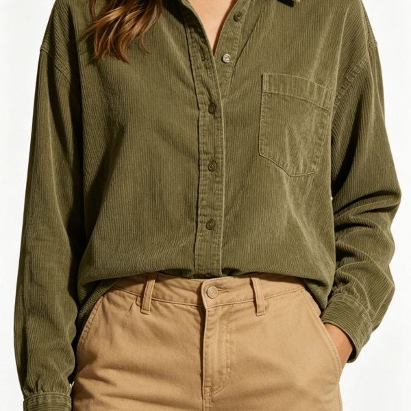 Olive Corduroy Button-Up Shirt