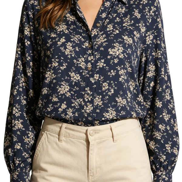 Navy Floral Print Long Sleeve Shirt