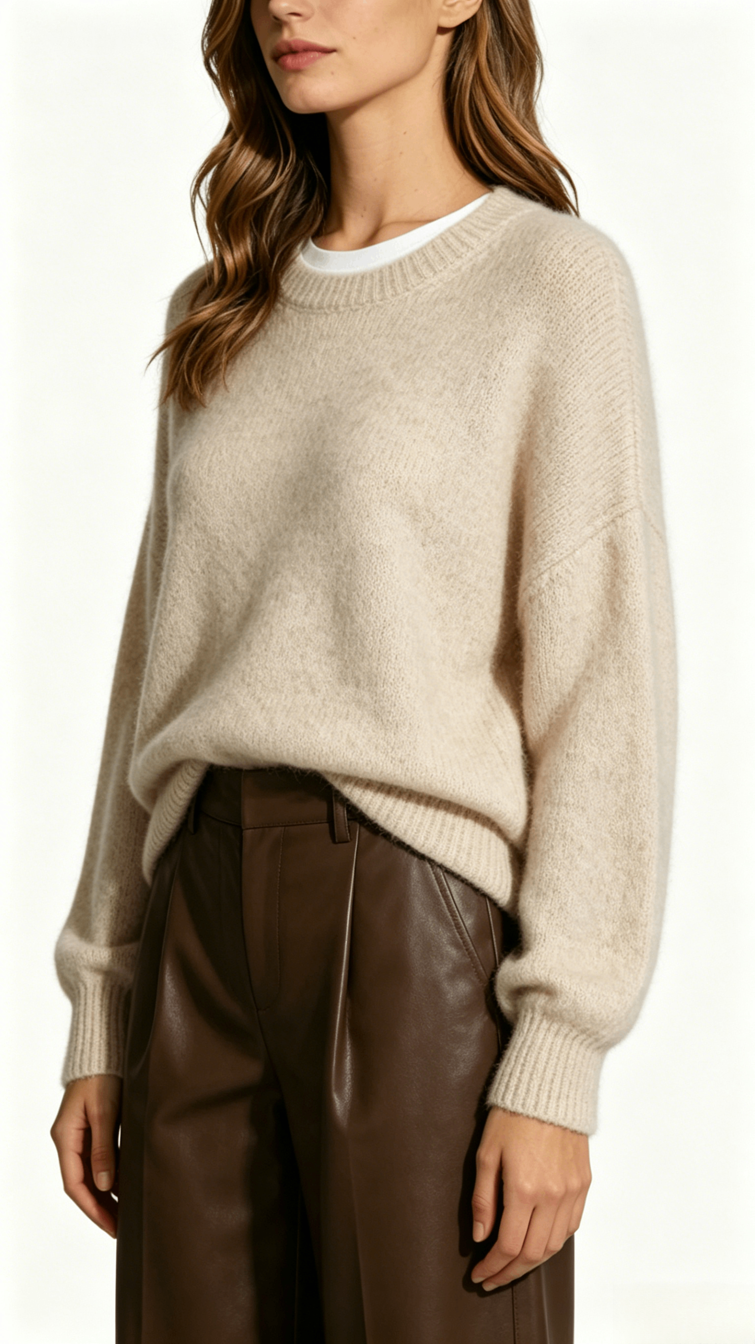 Beige Fuzzy Knit Sweater With Undershirt - Image 2