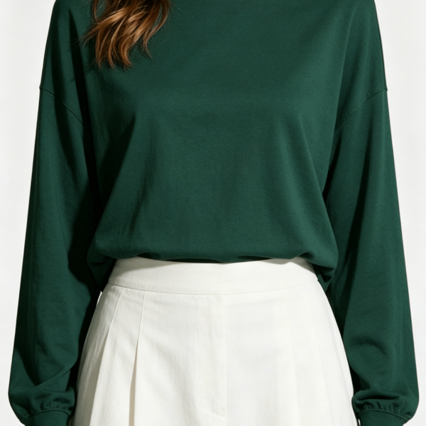Dark Green Long Sleeve Cotton Top