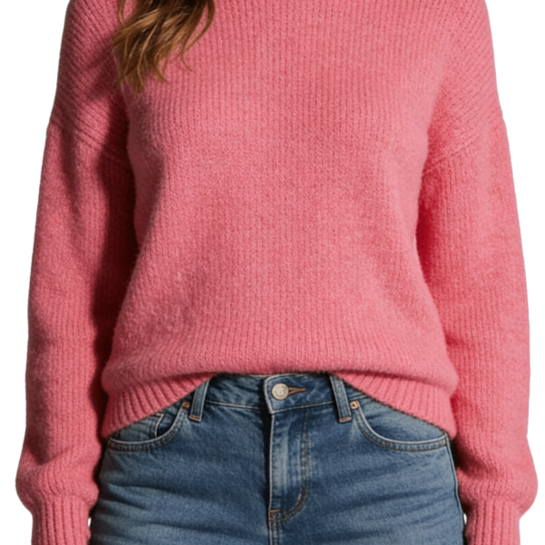 Bright Pink Ribbed Knit Sweater