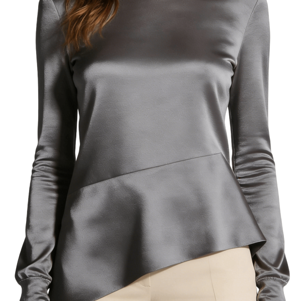 Gray Asymmetrical Satin Blouse
