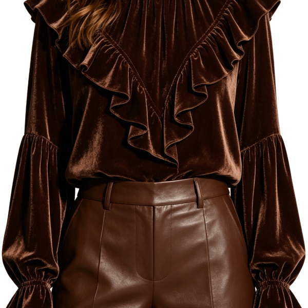 Brown Velvet Ruffle Blouse