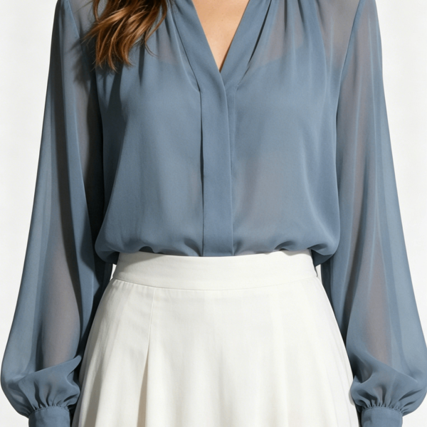 Slate Blue Sheer Chiffon Blouse